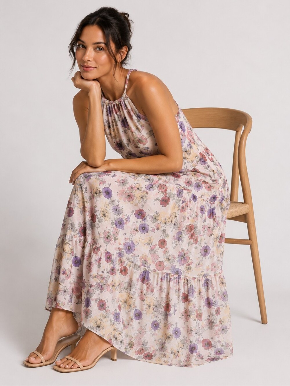 NWTs Sofia Tiered Maxi Dress Floral Tiered Halter Vacation NSR Sz S